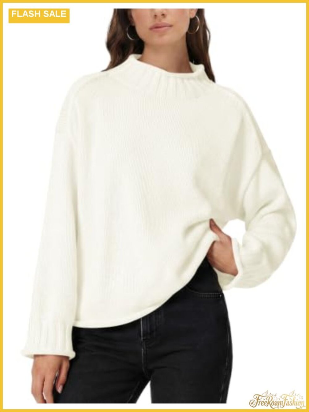 Womens Oversized Sweater Mock Neck Ribbed Knit Long Sleeve Pullover